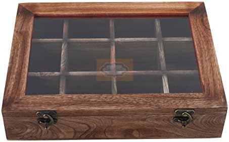 Ortus arts® מנגו שולחן עץ Top Masala Dabba מיכלים צנצנות קופסת תבלינים מטבח עם עליון זכוכית וכף | תיבת